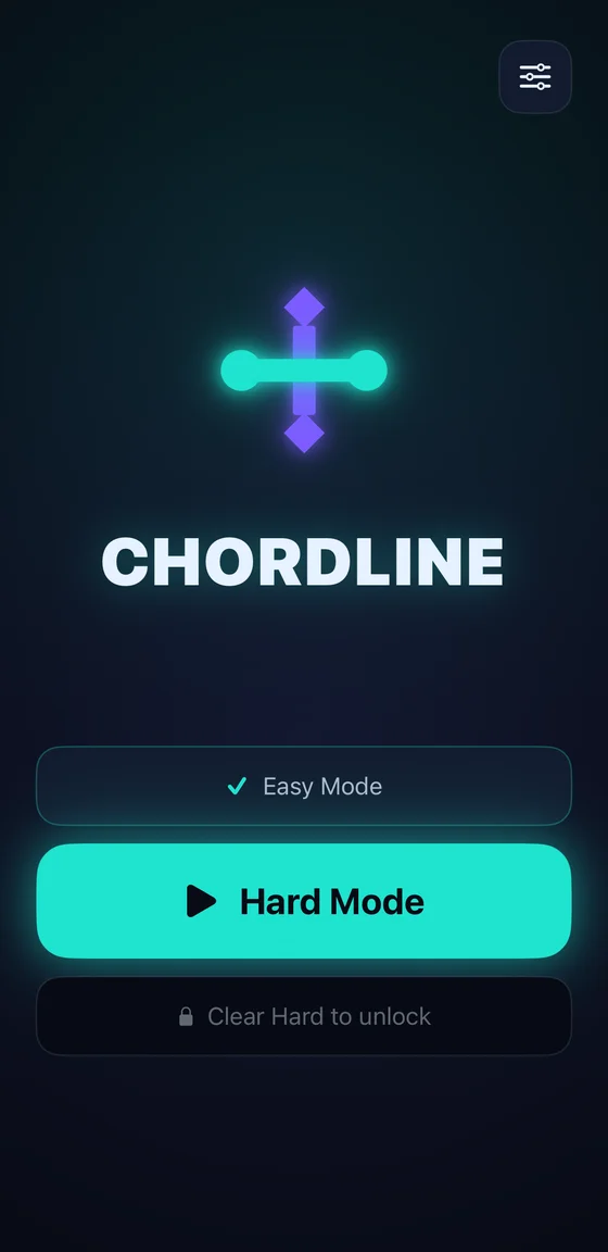 Home screen with the Easy, Hard and Extreme ladders